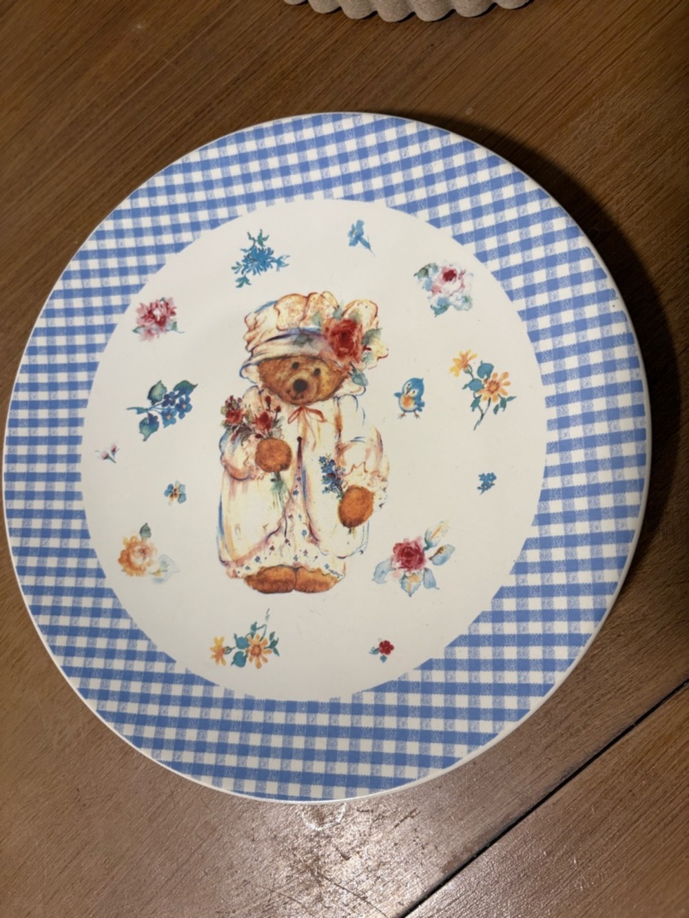 Hallmark Mary Hamilton Teddy Collector Plate Blue Gingham Border Vintage Nursery